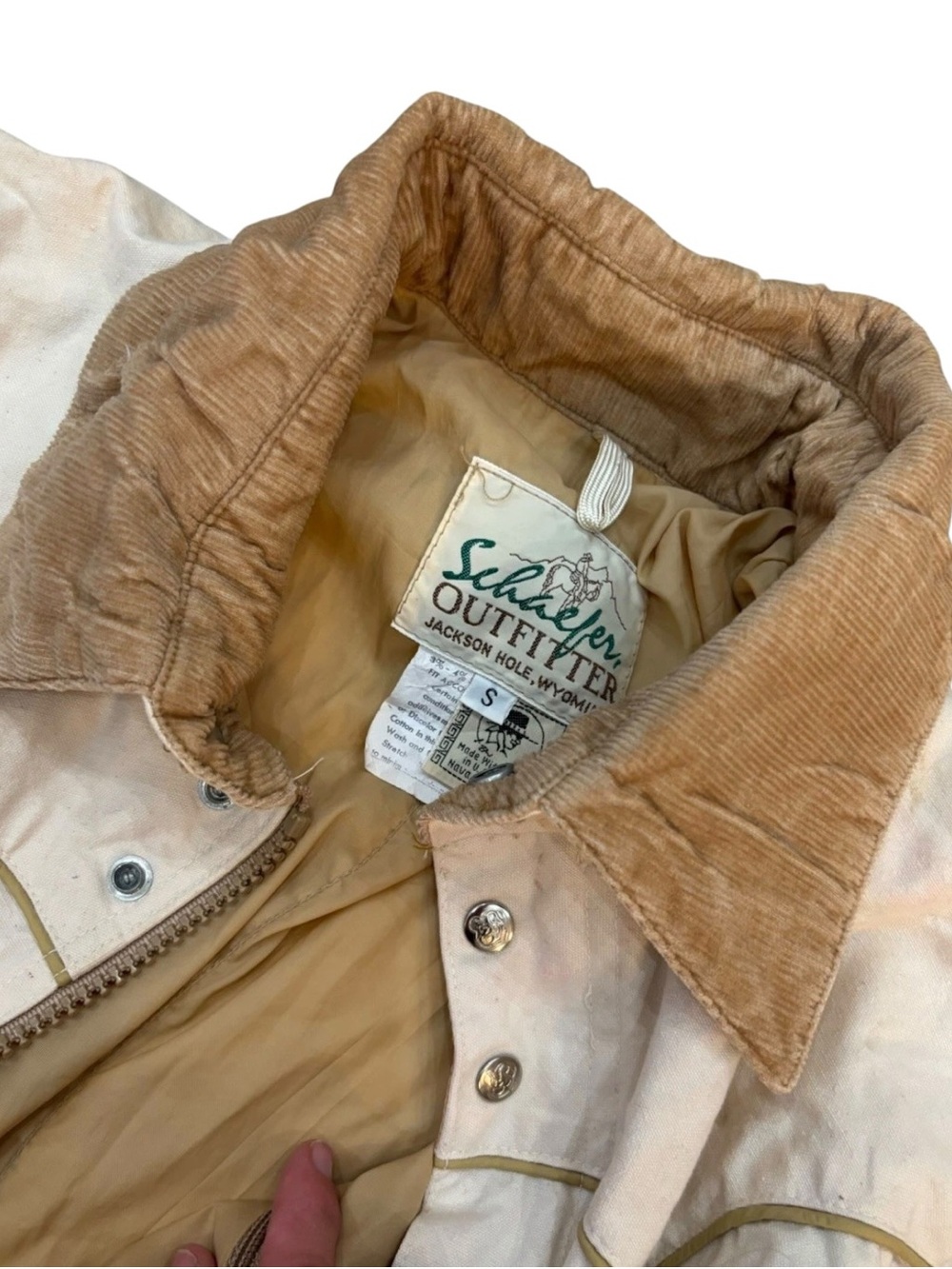 Vintage Women’s 80s Schaefer Outfitters Cream Corduroy Collar Duster Jacket